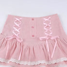 Light Pink Corduroy Skirt with Lace Corsetry and Layered Design - Skirts