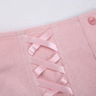 Light Pink Corduroy Skirt with Lace Corsetry and Layered Design - Skirts