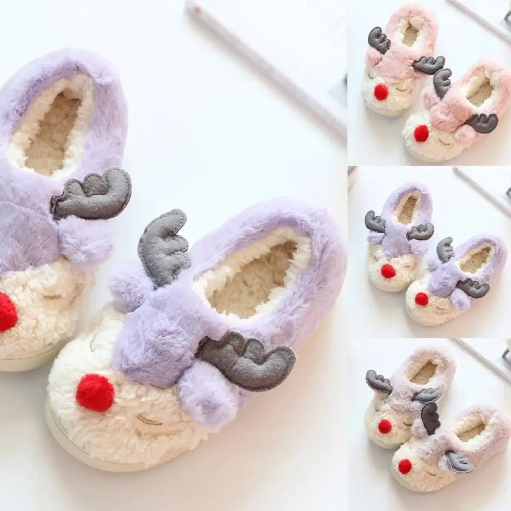 Light Purple Reindeer Slippers for Cozy Christmas Comfort - Cosparty