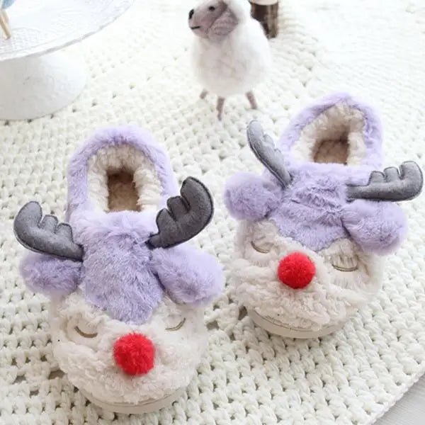 Light Purple Reindeer Slippers for Cozy Christmas Comfort - Cosparty