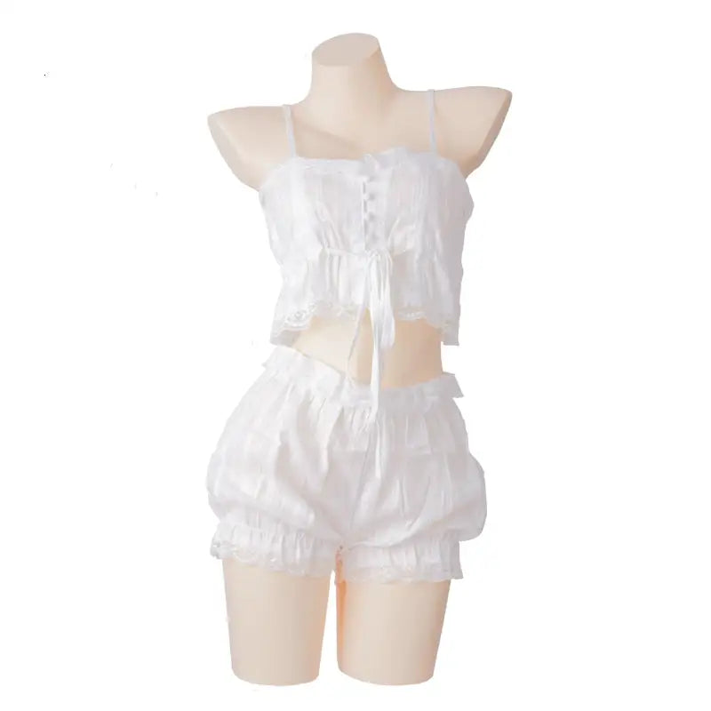 Lightweight Summer Pajama Set in Pink or White with Shorts Length - pajamas