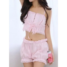 Lightweight Summer Pajama Set in Pink or White with Shorts Length - pajamas