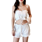 Lightweight Summer Pajama Set in Pink or White with Shorts Length - pajamas