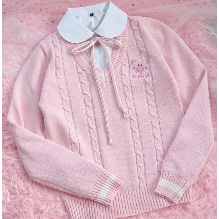 Little Piggy Knit Cardigan Pullover for Kawaii Fashion Lovers - Cosparty