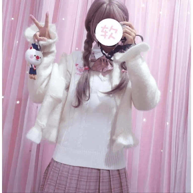 Little Piggy Knit Cardigan Pullover for Kawaii Fashion Lovers - Cosparty