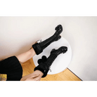 Lolita Bow Fur Knee High Boots in Pink, Black, and White - Cosparty