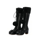 Lolita Bow Fur Knee High Boots in Pink, Black, and White - Cosparty