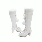 Lolita Bow Fur Knee High Boots - booties, boots, footwear, lolita fashion, lolita style Cosparty