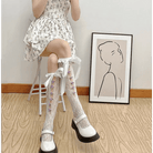 Lolita Lace Ribbon Rosebud Stockings in Black or White - Cosparty