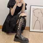 Lolita Lace Ribbon Rosebud Stockings in Black or White - Cosparty