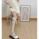 Lolita Lace Ribbon Rosebud Stockings in Black or White - Cosparty