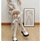 Lolita Lace Ribbon Rosebud Stockings in Black or White - Cosparty