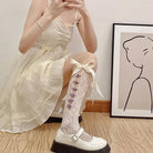 Lolita Lace Ribbon Rosebud Stockings in Black or White - Cosparty