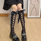 Lolita Lace Ribbon Rosebud Stockings in Black or White - Cosparty