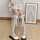 Lolita Lace Ribbon Rosebud Stockings in Black or White - Cosparty