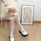 Lolita Lace Ribbon Rosebud Stockings in Black or White - Cosparty
