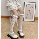 Lolita Lace Ribbon Rosebud Stockings in Black or White - socks