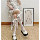 Lolita Lace Ribbon Rosebud Stockings in Black or White - socks