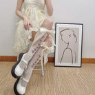 Lolita Lace Ribbon Rosebud Stockings in Black or White - Cosparty