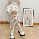 Lolita Lace Ribbon Rosebud Stockings in Black or White - Cosparty