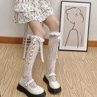 Lolita Lace Ribbon Rosebud Stockings in Black or White - Cosparty