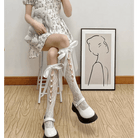 Lolita Lace Ribbon Rosebud Stockings in Black or White - Cosparty