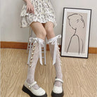 Lolita Lace Ribbon Rosebud Stockings in Black or White - socks