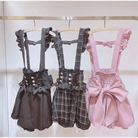 Lolita Suspender Skirt in Dark Pink, Black, and Plaid Black Options - Cosparty