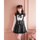 Lolita Suspender Skirt in Dark Pink, Black, and Plaid Black Options - Cosparty