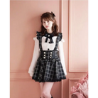 Lolita Suspender Skirt in Dark Pink Black and Plaid Black Options - suspenders