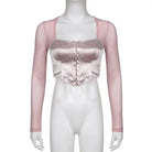 Long Sleeve Satin Bustier Crop Top for Angelcore and Fairycore - Cosparty