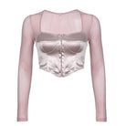Long Sleeve Satin Bustier Crop Top for Angelcore and Fairycore - Cosparty