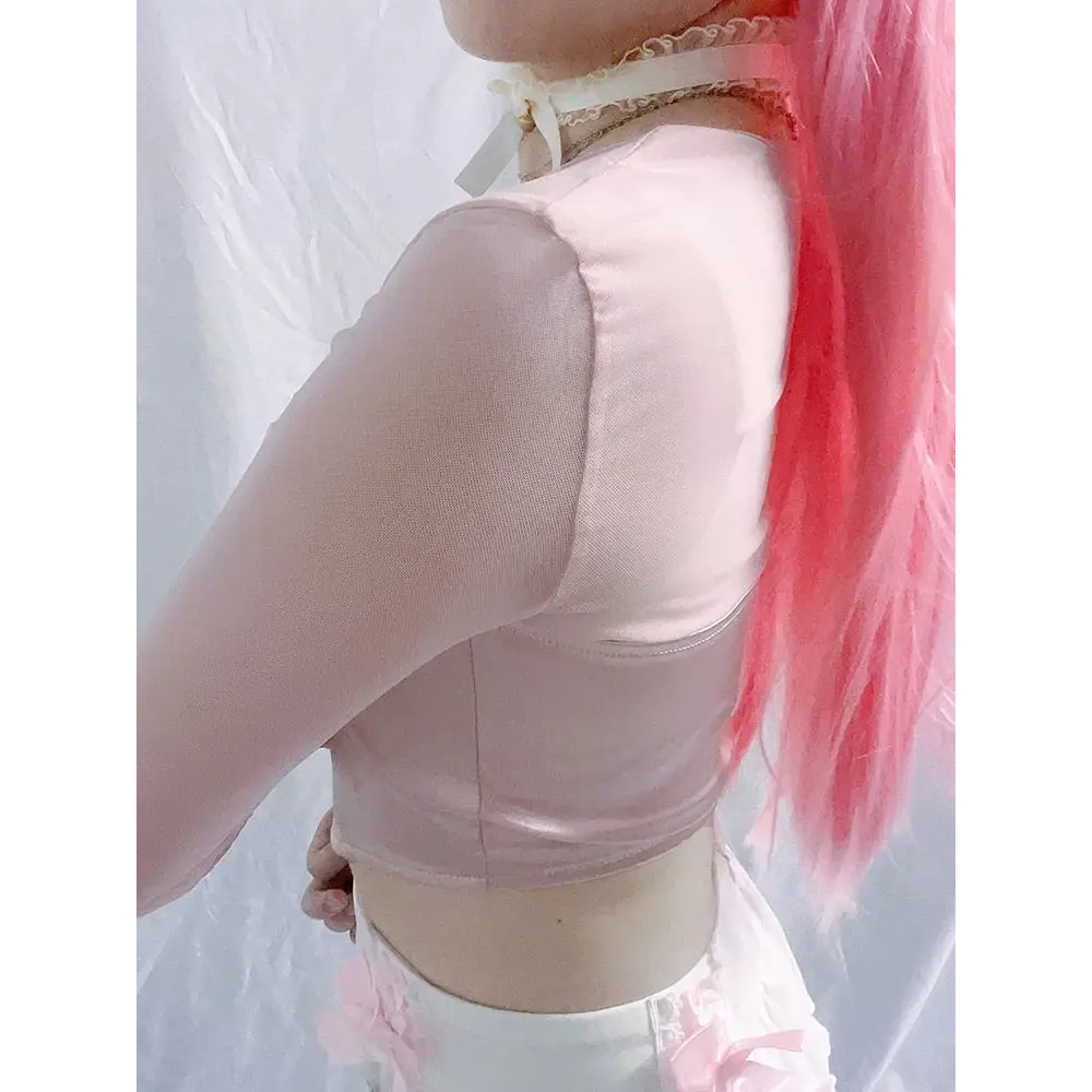 Long Sleeve Satin Bustier Crop Top for Angelcore and Fairycore - shirt