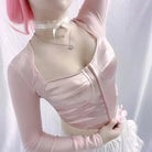 Long Sleeve Satin Bustier Crop Top for Angelcore and Fairycore - Cosparty