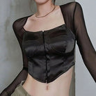 Long Sleeve Satin Bustier Crop Top for Angelcore and Fairycore - Cosparty