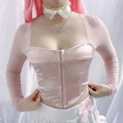 Long Sleeve Satin Bustier Crop Top for Angelcore and Fairycore - Cosparty