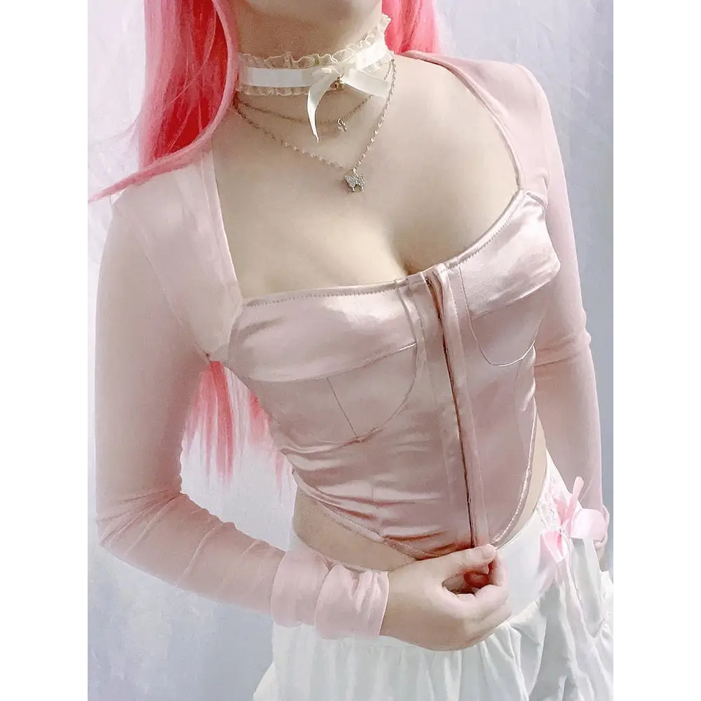 Long Sleeve Satin Bustier - coquette, dollette, fae, faecore, fairycore Cosparty