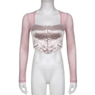 Long Sleeve Satin Bustier Crop Top for Angelcore and Fairycore - shirt