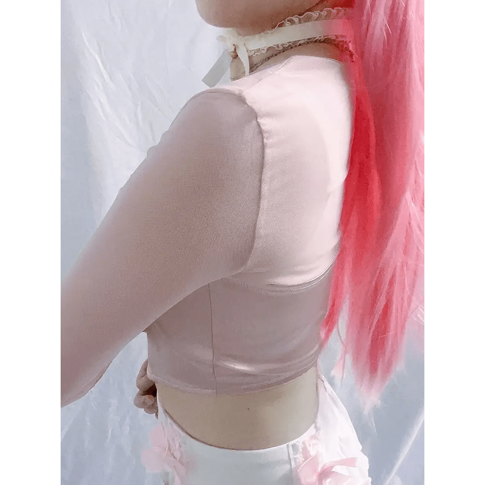 Long Sleeve Satin Bustier Crop Top for Angelcore and Fairycore - Cosparty