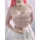 Long Sleeve Satin Bustier Crop Top for Angelcore and Fairycore - Cosparty