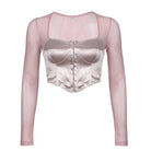 Long Sleeve Satin Bustier Crop Top for Angelcore and Fairycore - shirt