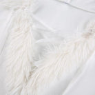 Long Sleeve White Fur Trimmed Sweater Dress for Cozy Winter Style - Dress