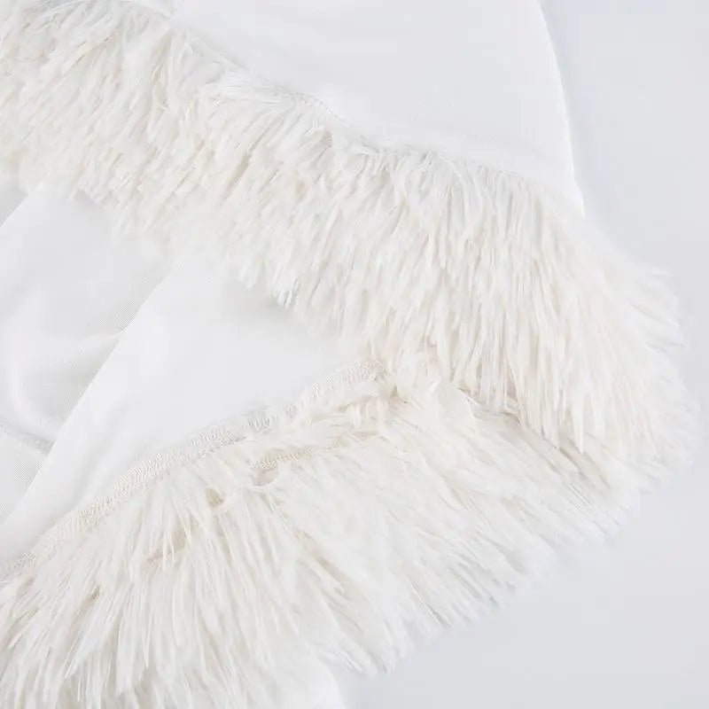 Long Sleeve White Fur Trimmed Sweater Dress for Cozy Winter Style - Cosparty