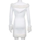 Long Sleeve White Fur Trimmed Sweater Dress for Cozy Winter Style - Cosparty