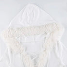 Long Sleeve White Fur Trimmed Sweater Dress for Cozy Winter Style - Cosparty