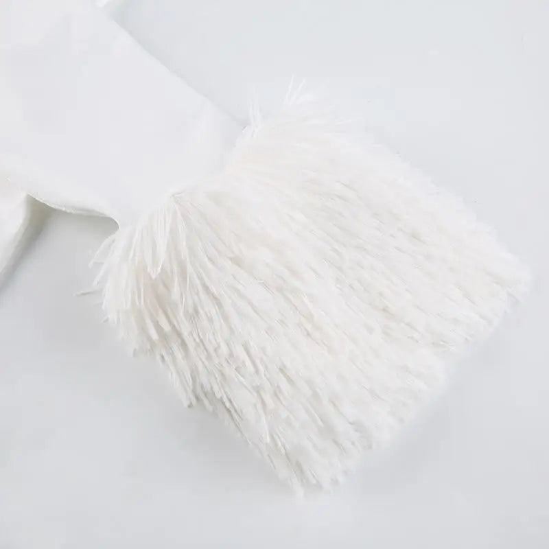 Long Sleeve White Fur Trimmed Sweater Dress for Cozy Winter Style - Dress