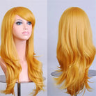 Long Solid Color Cosplay Wig with Face-Framing Fringe - Yellow - Wig