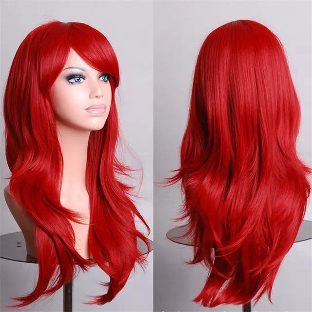 Long Solid Color Cosplay Wig with Face-Framing Fringe - Red - Wig