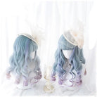 Long Wavy Lolita Wig in Blue Purple Ombre with Fringe - wig