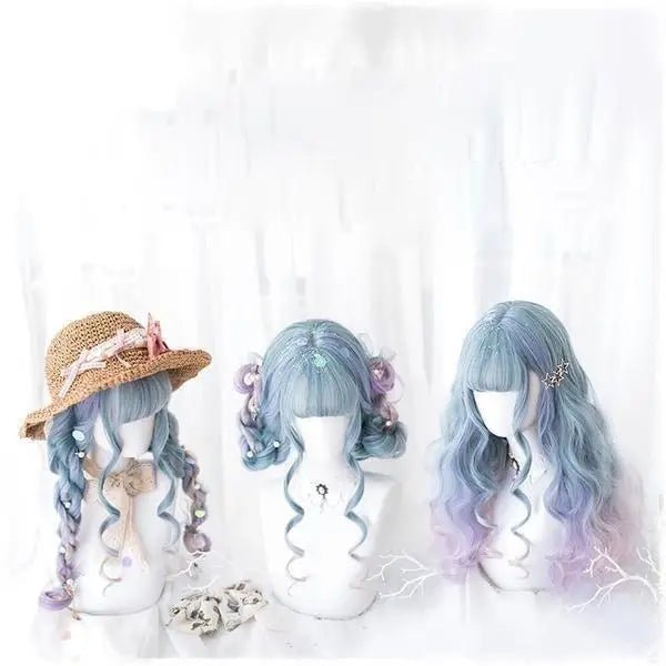 Long Wavy Lolita Wig in Blue Purple Ombre with Fringe - Cosparty